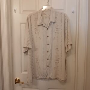 Joseph & Feiss 100% Silk Shirt Men's Size 2X Beige Hawaiian Style Preppy Casual